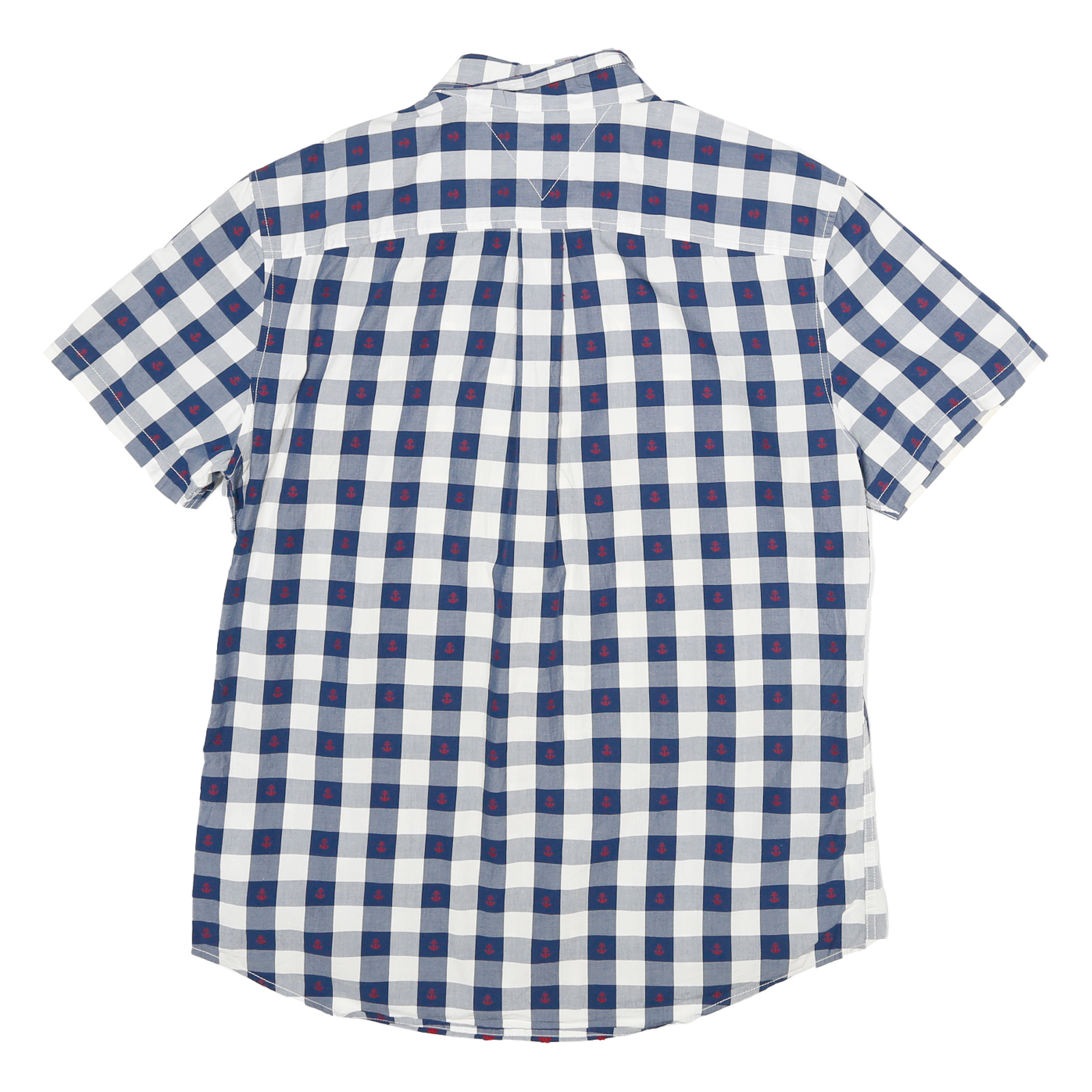 TOMMY HILFIGER Mens Blue & White Check Shirt XL Cotton Blend Short Sleeve Casual