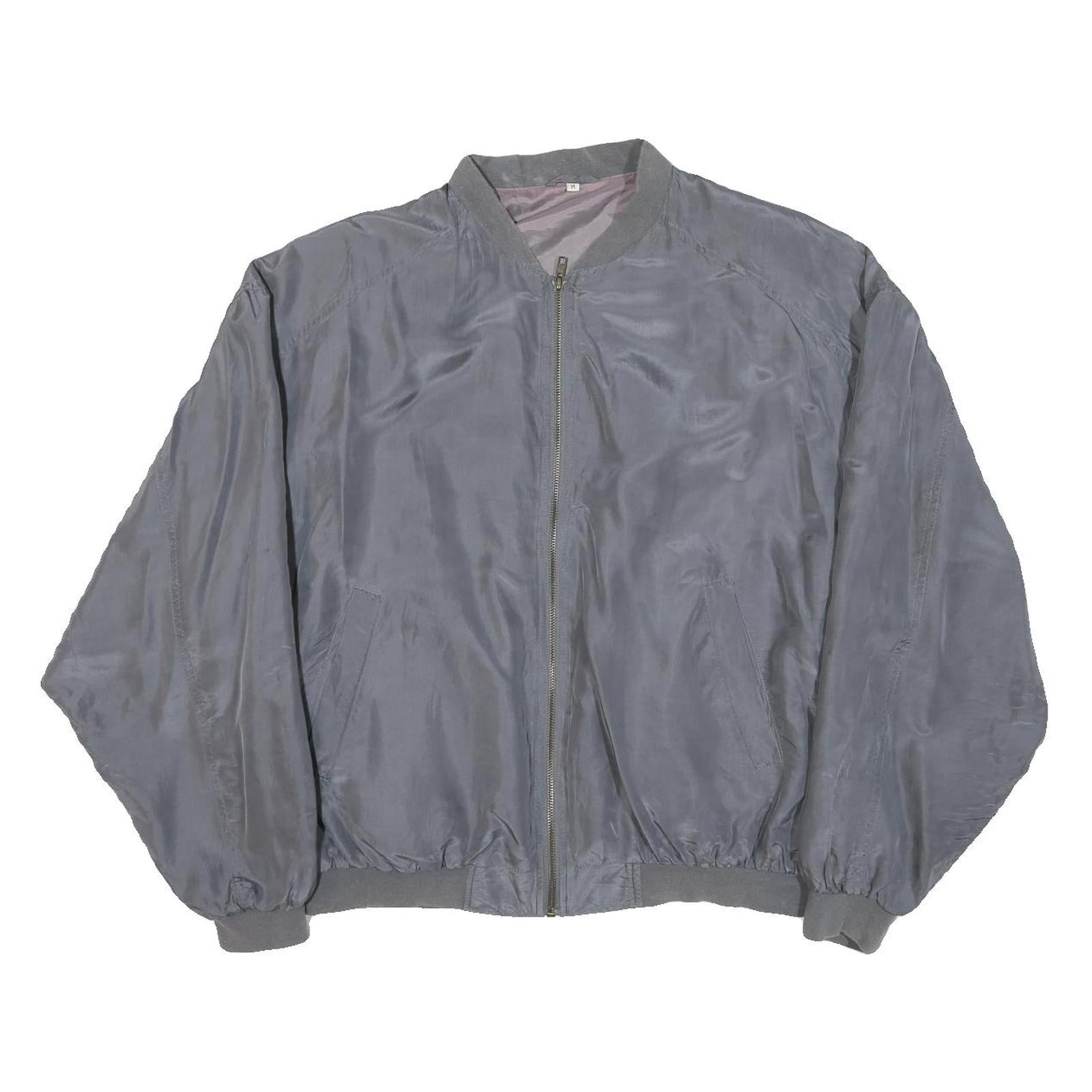 Mens Grey Plain Zip Bomber Jacket M Polyester Blend Classic Fit Casual Outerwear