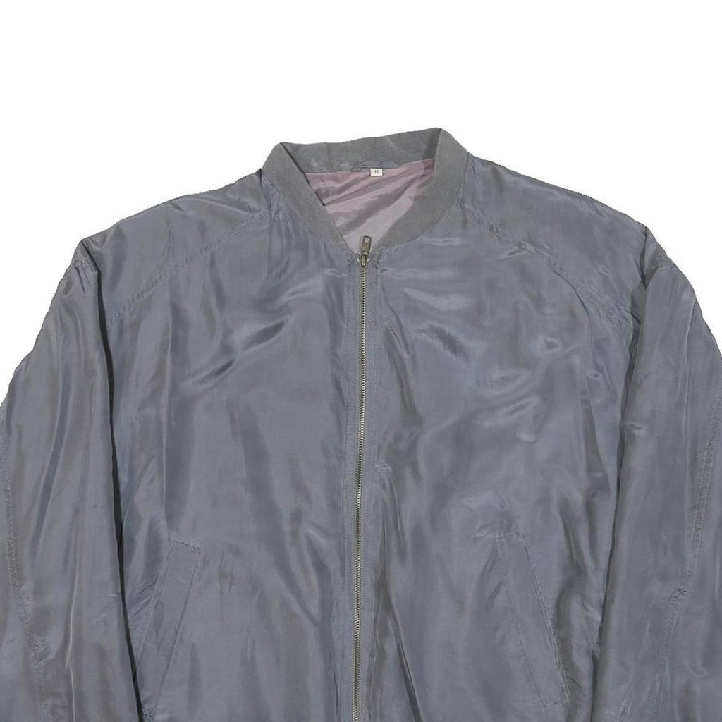 Mens Grey Plain Zip Bomber Jacket M Polyester Blend Classic Fit Casual Outerwear