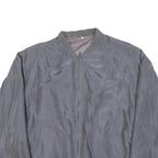 Mens Grey Plain Zip Bomber Jacket M Polyester Blend Classic Fit Casual Outerwear