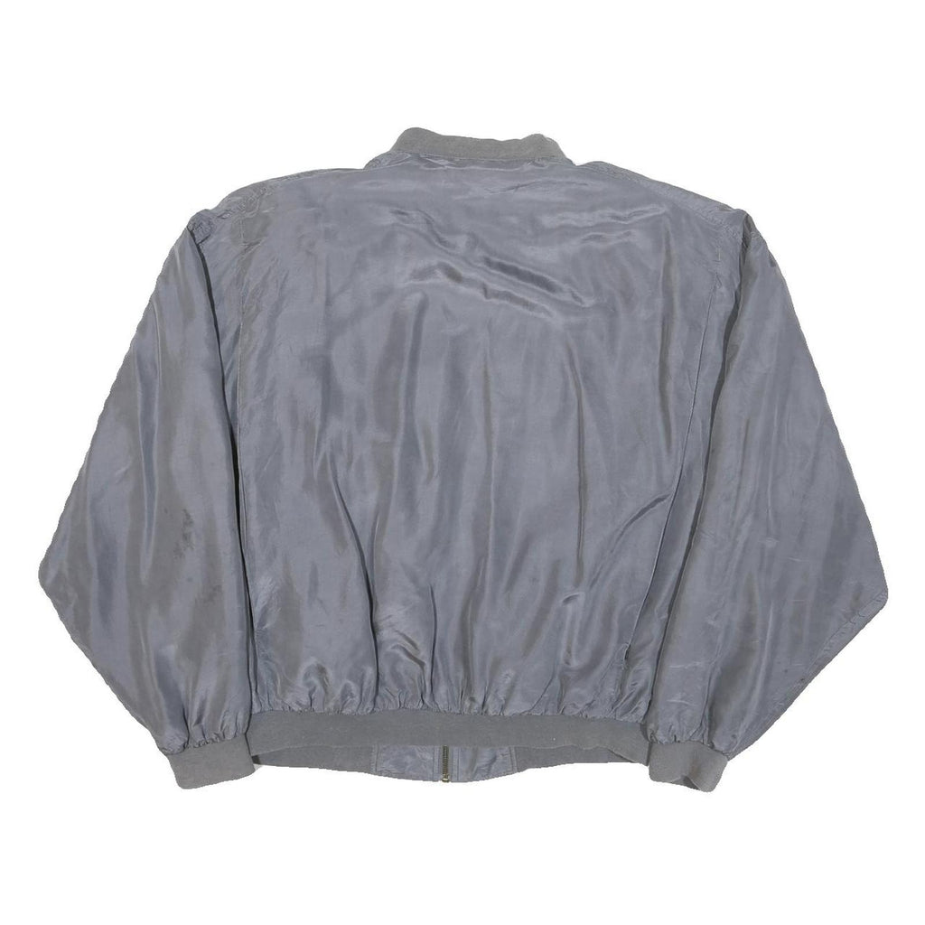 Mens Grey Plain Zip Bomber Jacket M Polyester Blend Classic Fit Casual Outerwear