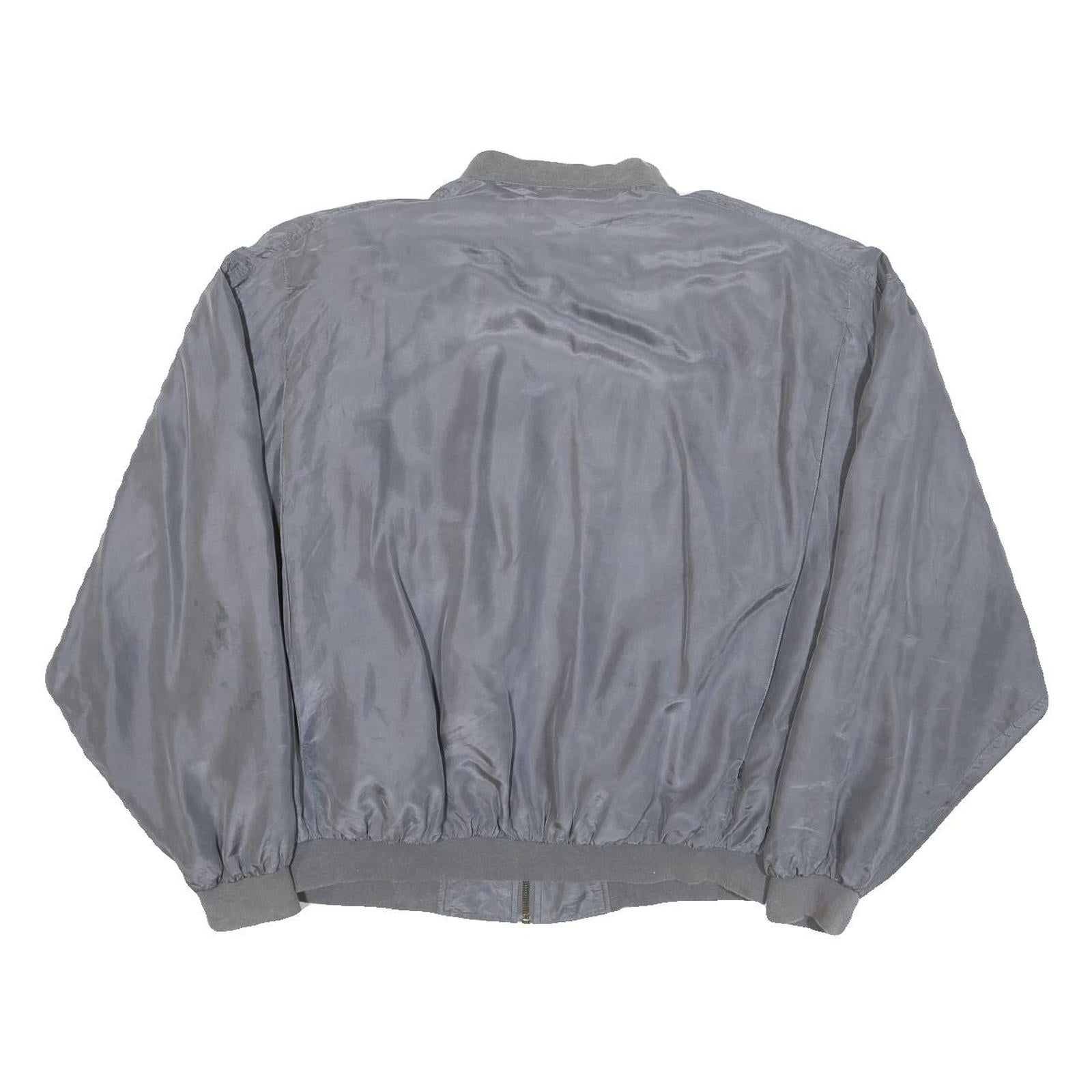 Mens Grey Plain Zip Bomber Jacket M Polyester Blend Classic Fit Casual Outerwear