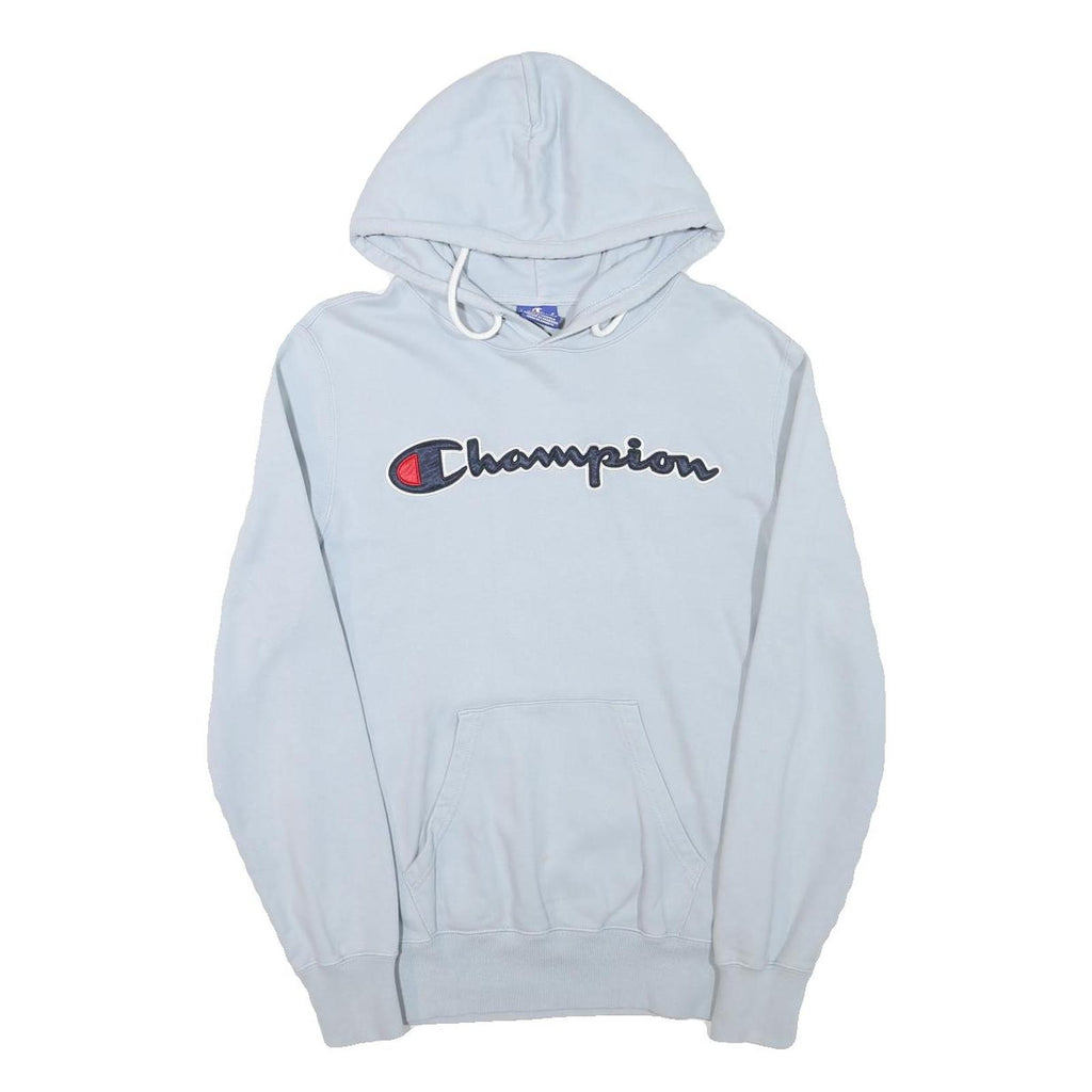 CHAMPION Mens Blue Pullover Hoodie S Champion Logo Cotton Blend