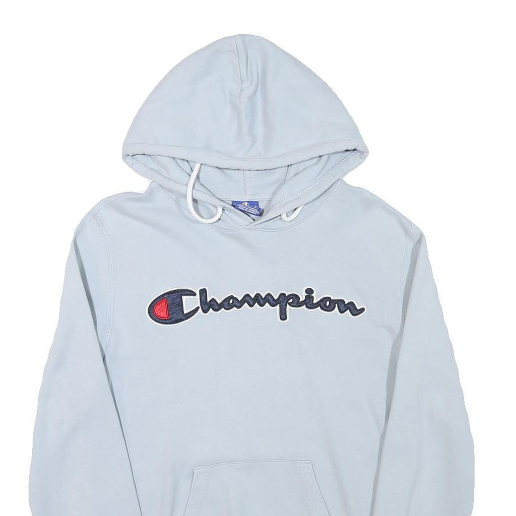 CHAMPION Mens Blue Pullover Hoodie S Champion Logo Cotton Blend