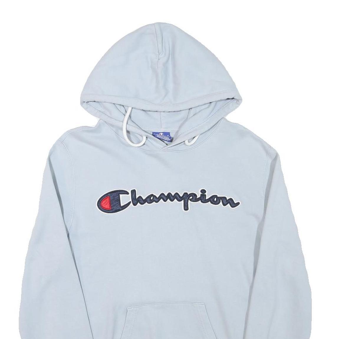 CHAMPION Mens Blue Pullover Hoodie S Champion Logo Cotton Blend
