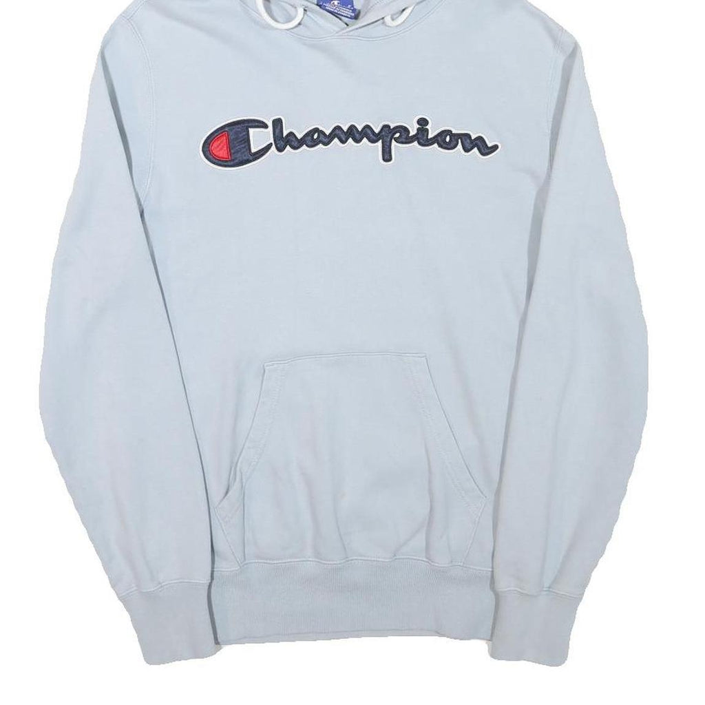 CHAMPION Mens Blue Pullover Hoodie S Champion Logo Cotton Blend