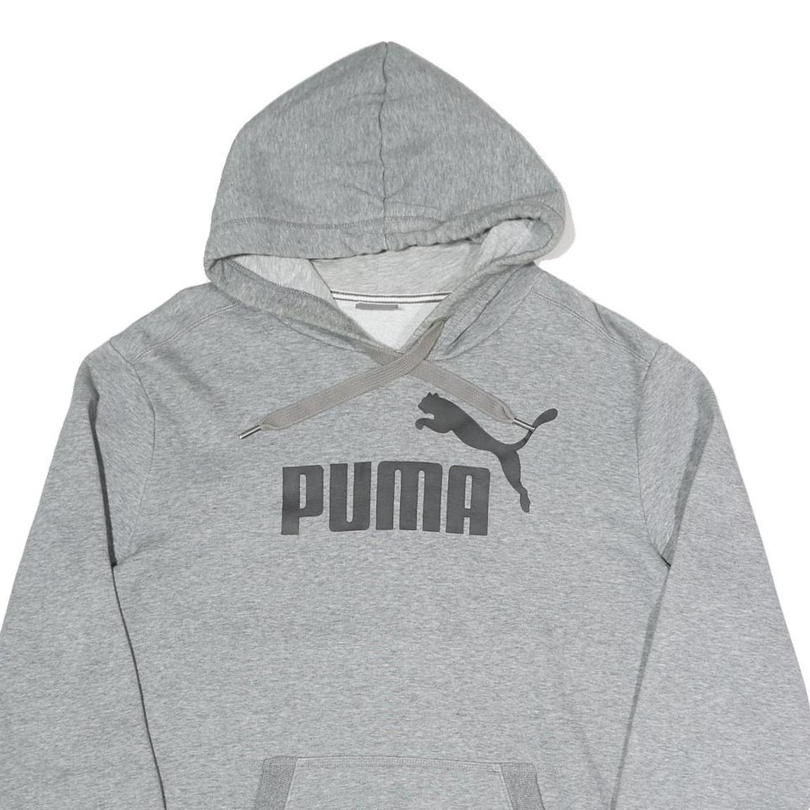 PUMA Mens Grey Hoodie L Cotton Blend Pullover Sportswear Casual