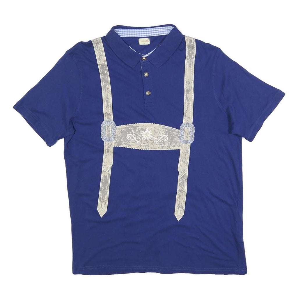 DER WILDSCHUTZ Mens Blue Short Sleeve Plain Polo Shirt L Cotton Blend Suspenders