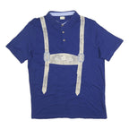 DER WILDSCHUTZ Mens Blue Short Sleeve Plain Polo Shirt L Cotton Blend Suspenders