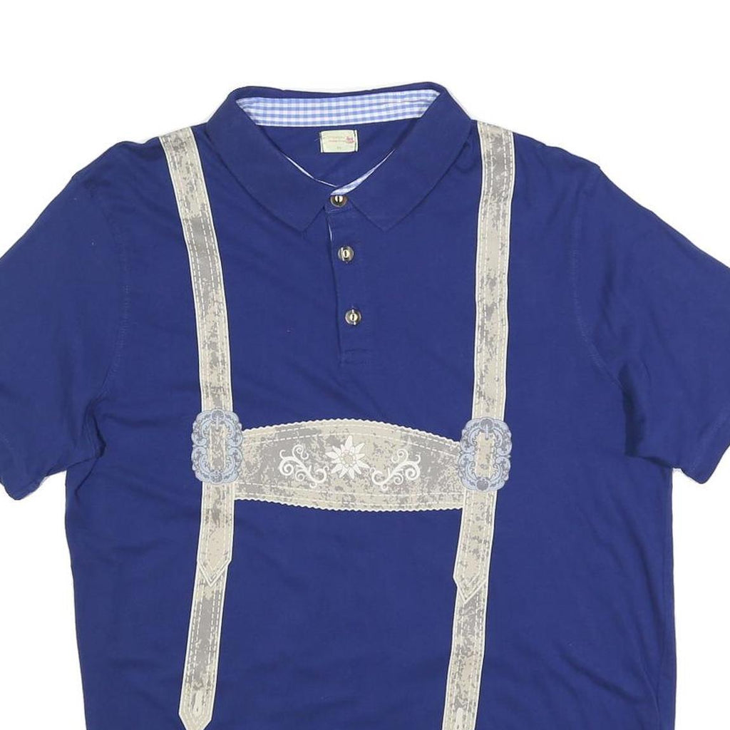 DER WILDSCHUTZ Mens Blue Short Sleeve Plain Polo Shirt L Cotton Blend Suspenders
