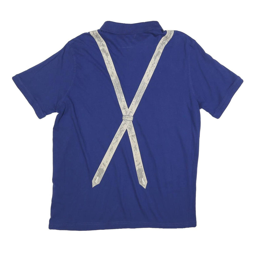 DER WILDSCHUTZ Mens Blue Short Sleeve Plain Polo Shirt L Cotton Blend Suspenders