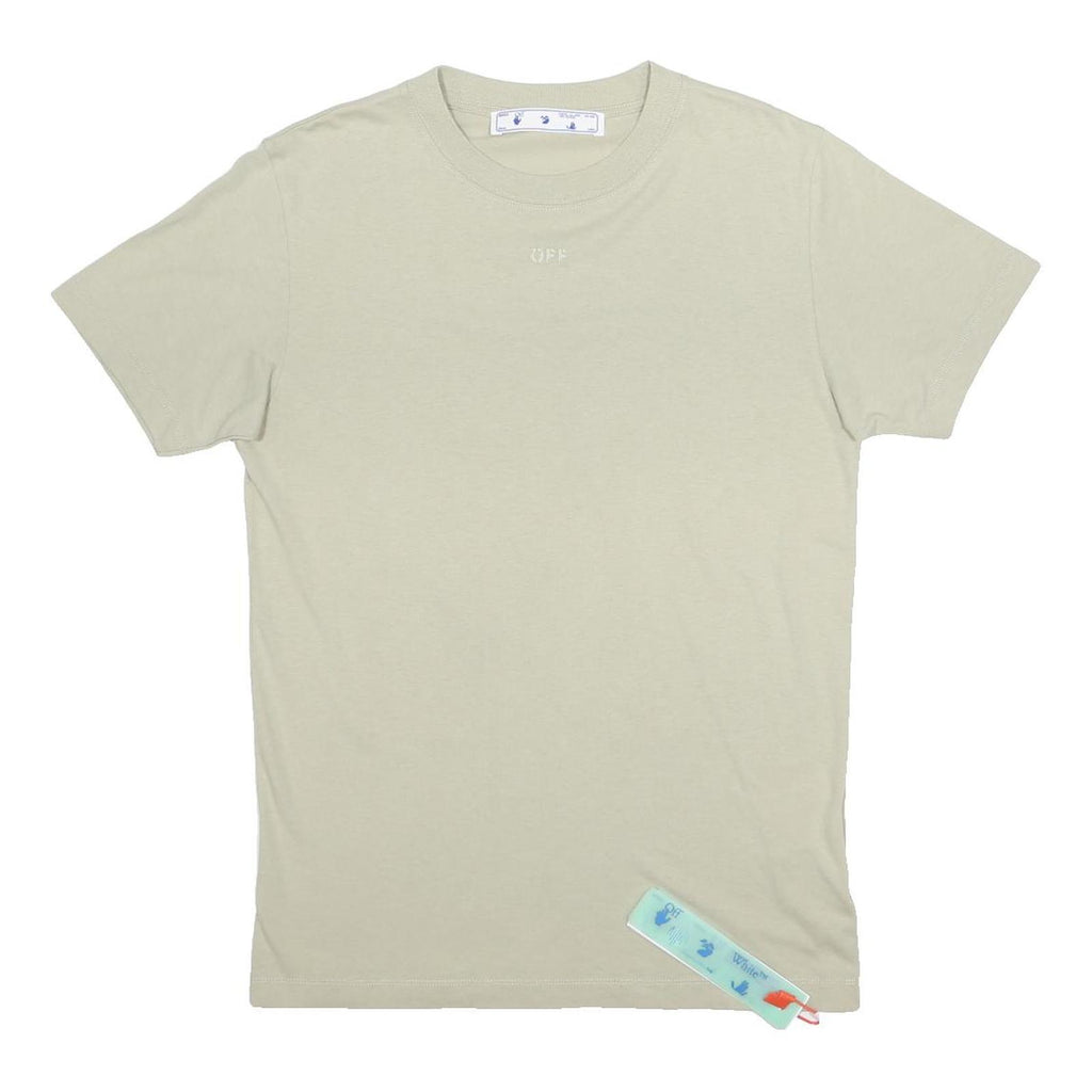 OFF-WHITE Mens Beige Graphic T-Shirt S Short Sleeve Crew Neck Cotton Jersey Logo