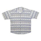 HENRY GRETHEL Mens Cream & Blue Pattern Button Shirt M Lightweight Cotton