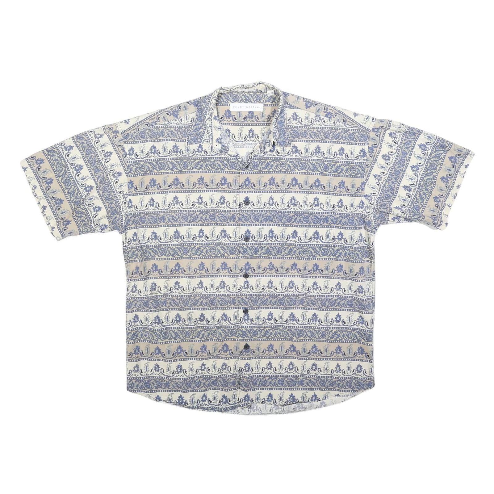 HENRY GRETHEL Mens Cream & Blue Pattern Button Shirt M Lightweight Cotton