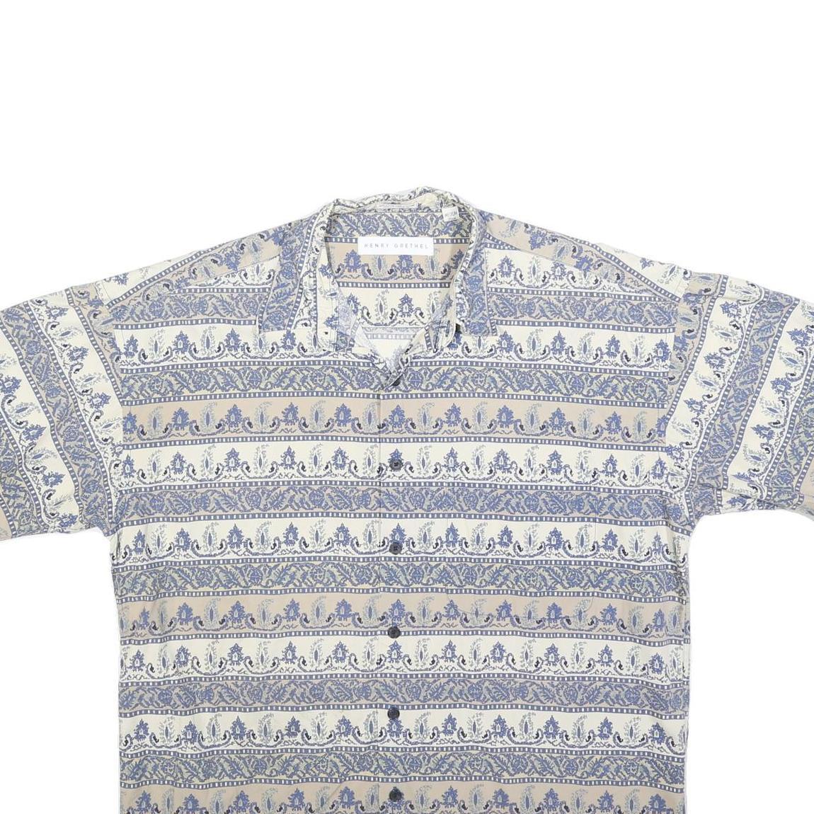 HENRY GRETHEL Mens Cream & Blue Pattern Button Shirt M Lightweight Cotton