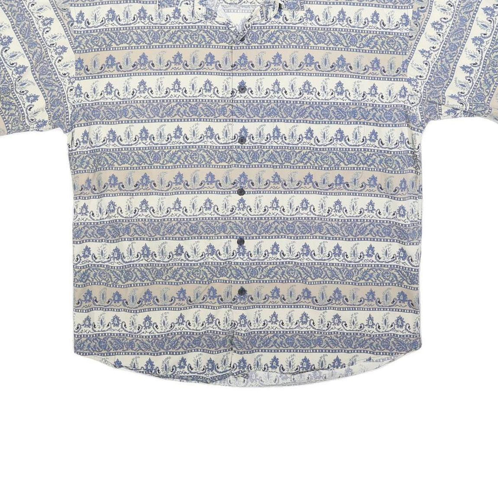 HENRY GRETHEL Mens Cream & Blue Pattern Button Shirt M Lightweight Cotton