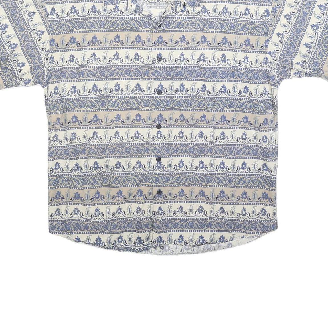 HENRY GRETHEL Mens Cream & Blue Pattern Button Shirt M Lightweight Cotton