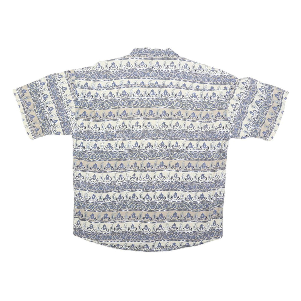 HENRY GRETHEL Mens Cream & Blue Pattern Button Shirt M Lightweight Cotton