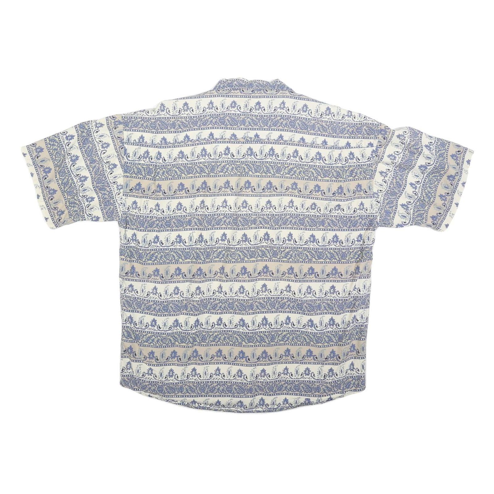 HENRY GRETHEL Mens Cream & Blue Pattern Button Shirt M Lightweight Cotton