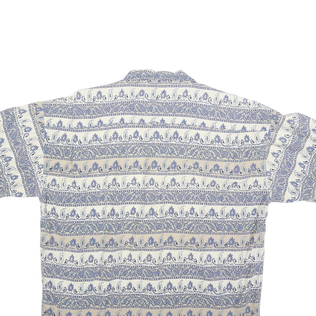 HENRY GRETHEL Mens Cream & Blue Pattern Button Shirt M Lightweight Cotton