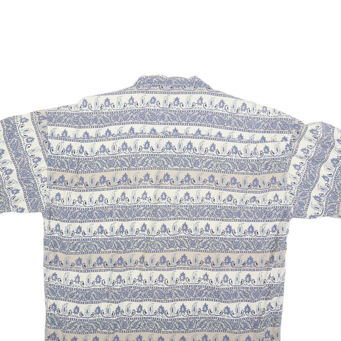 HENRY GRETHEL Mens Cream & Blue Pattern Button Shirt M Lightweight Cotton