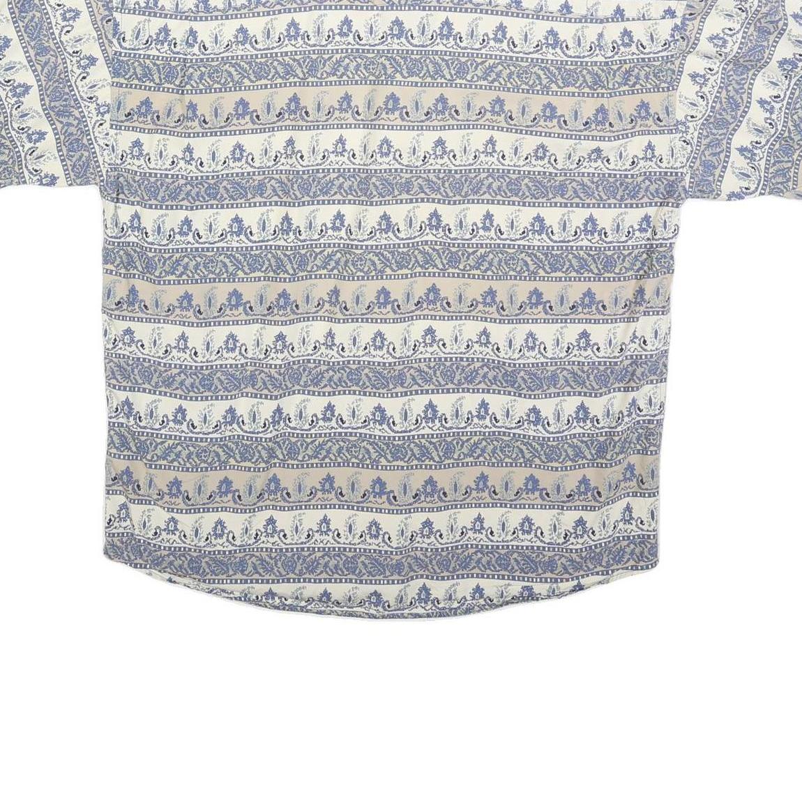 HENRY GRETHEL Mens Cream & Blue Pattern Button Shirt M Lightweight Cotton