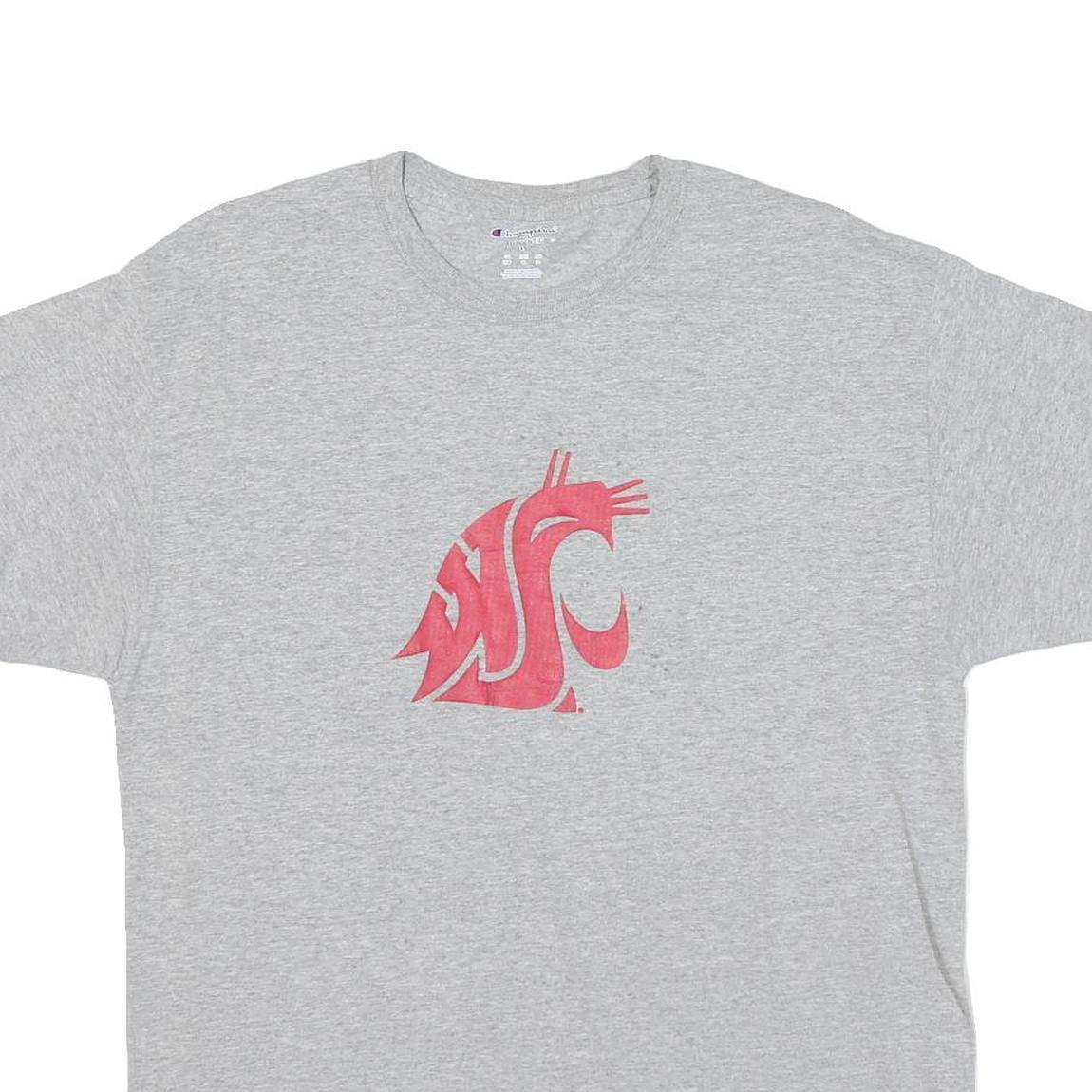 CHAMPION Mens Grey L Cotton Blend Graphic T-Shirt Short Sleeve Crew Neck