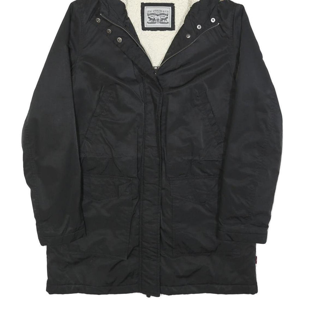 LEVI'S Womens Black Faux Fur Hooded Jacket S Polyester Blend Zip Winter Coat