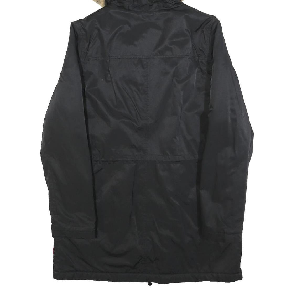 LEVI'S Womens Black Faux Fur Hooded Jacket S Polyester Blend Zip Winter Coat