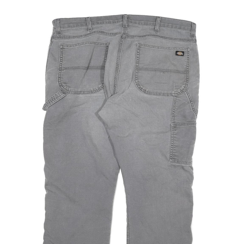 DICKIES Mens Cotton Blend Grey Regular Straight Trousers W38 L32 Workwear Zip