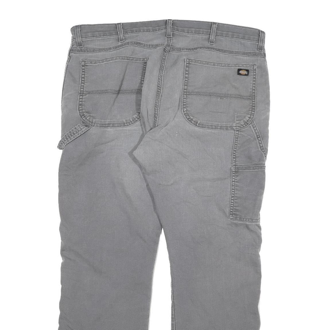 DICKIES Mens Cotton Blend Grey Regular Straight Trousers W38 L32 Workwear Zip