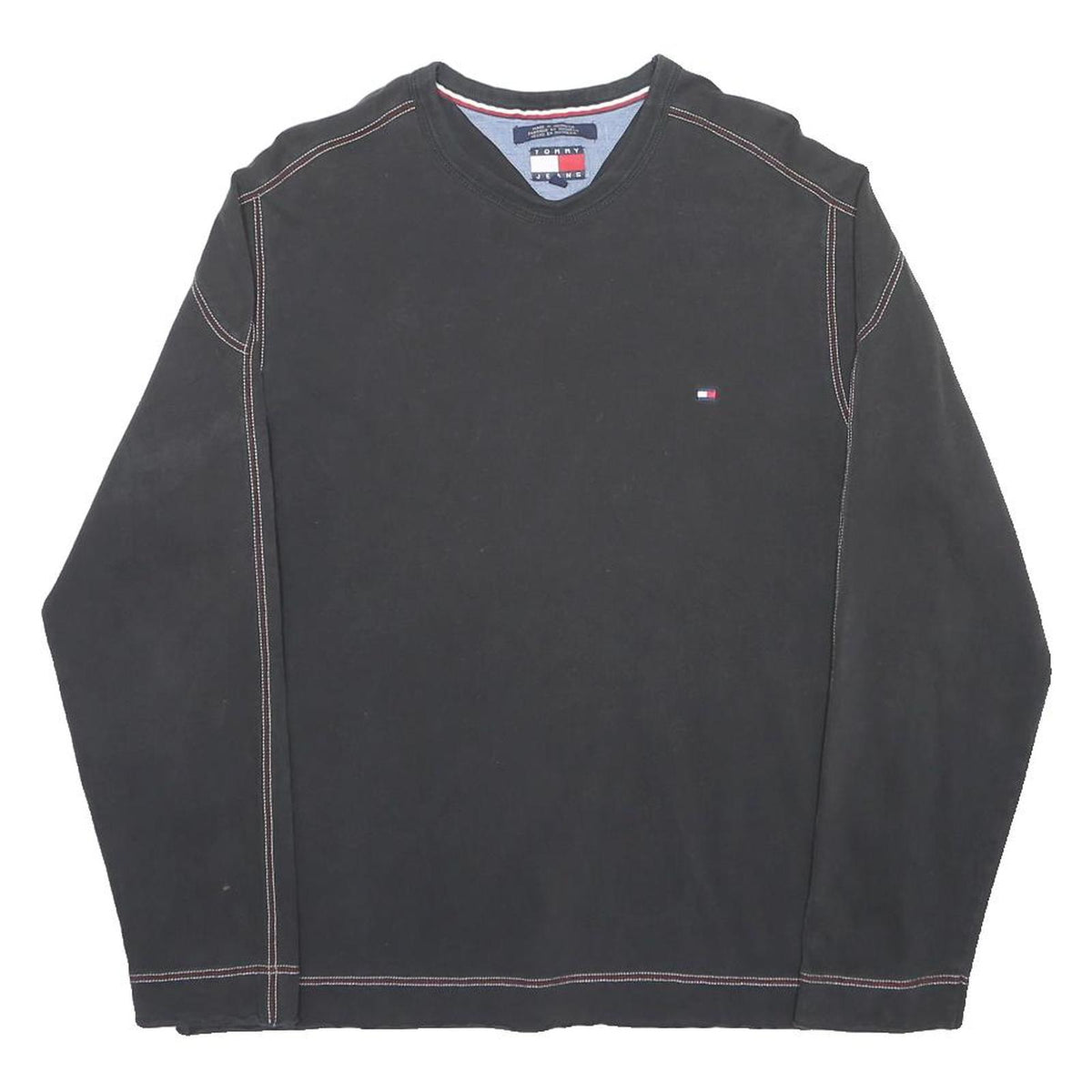 TOMMY JEANS Mens Black Sweatshirt Crew Neck L Cotton Blend Casual Pullover