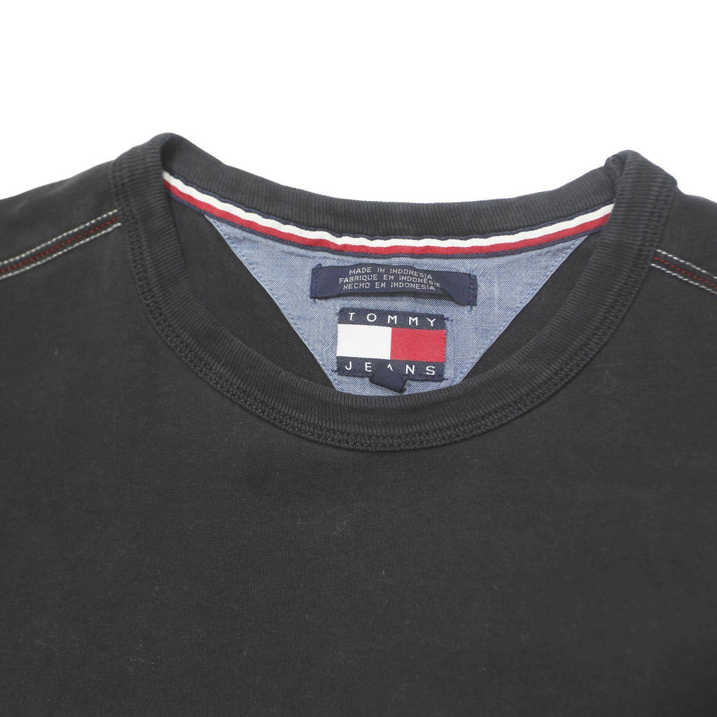 TOMMY JEANS Mens Black Sweatshirt Crew Neck L Cotton Blend Casual Pullover
