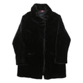 QUEENSWAY Womens Black Fur Effect Button Jacket L Polyester Blend Plush Soft