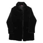 QUEENSWAY Womens Black Fur Effect Button Jacket L Polyester Blend Plush Soft