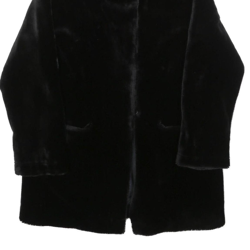 QUEENSWAY Womens Black Fur Effect Button Jacket L Polyester Blend Plush Soft