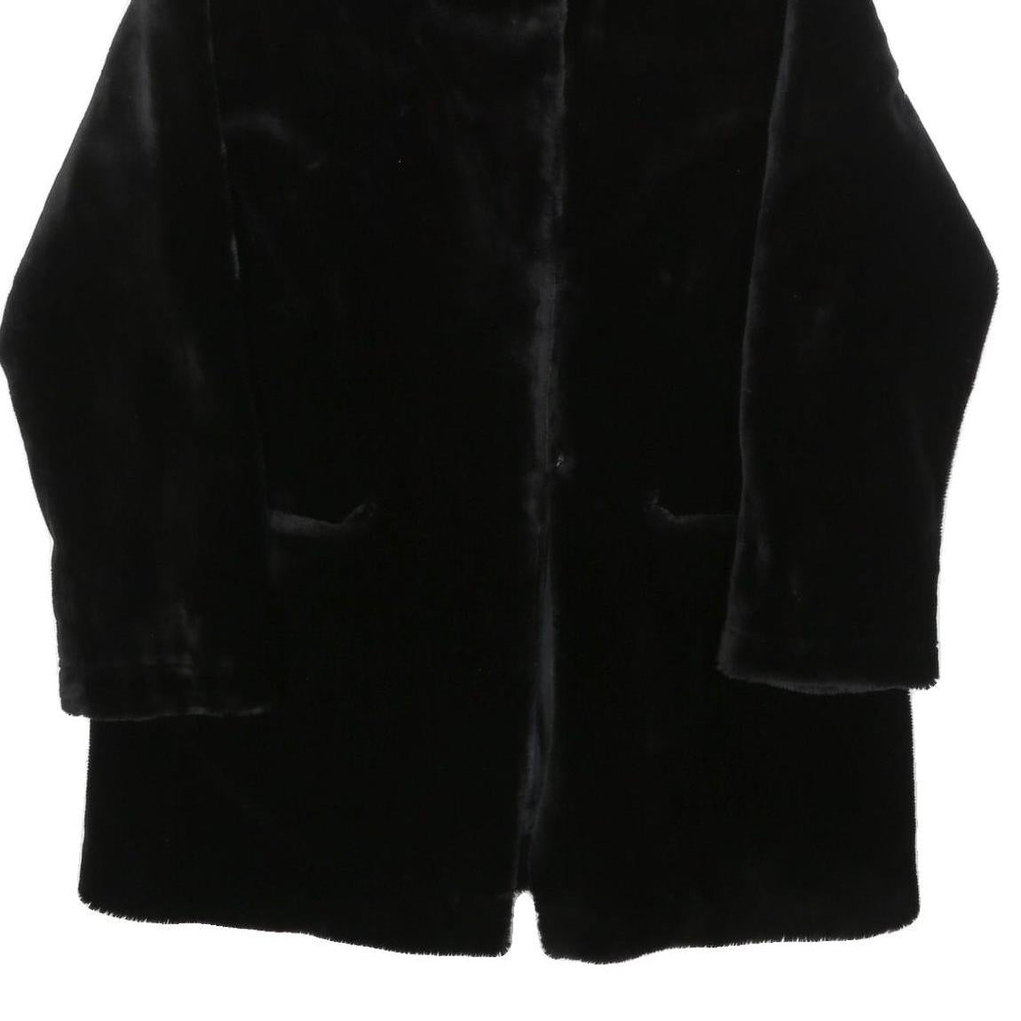 QUEENSWAY Womens Black Fur Effect Button Jacket L Polyester Blend Plush Soft