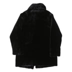 QUEENSWAY Womens Black Fur Effect Button Jacket L Polyester Blend Plush Soft