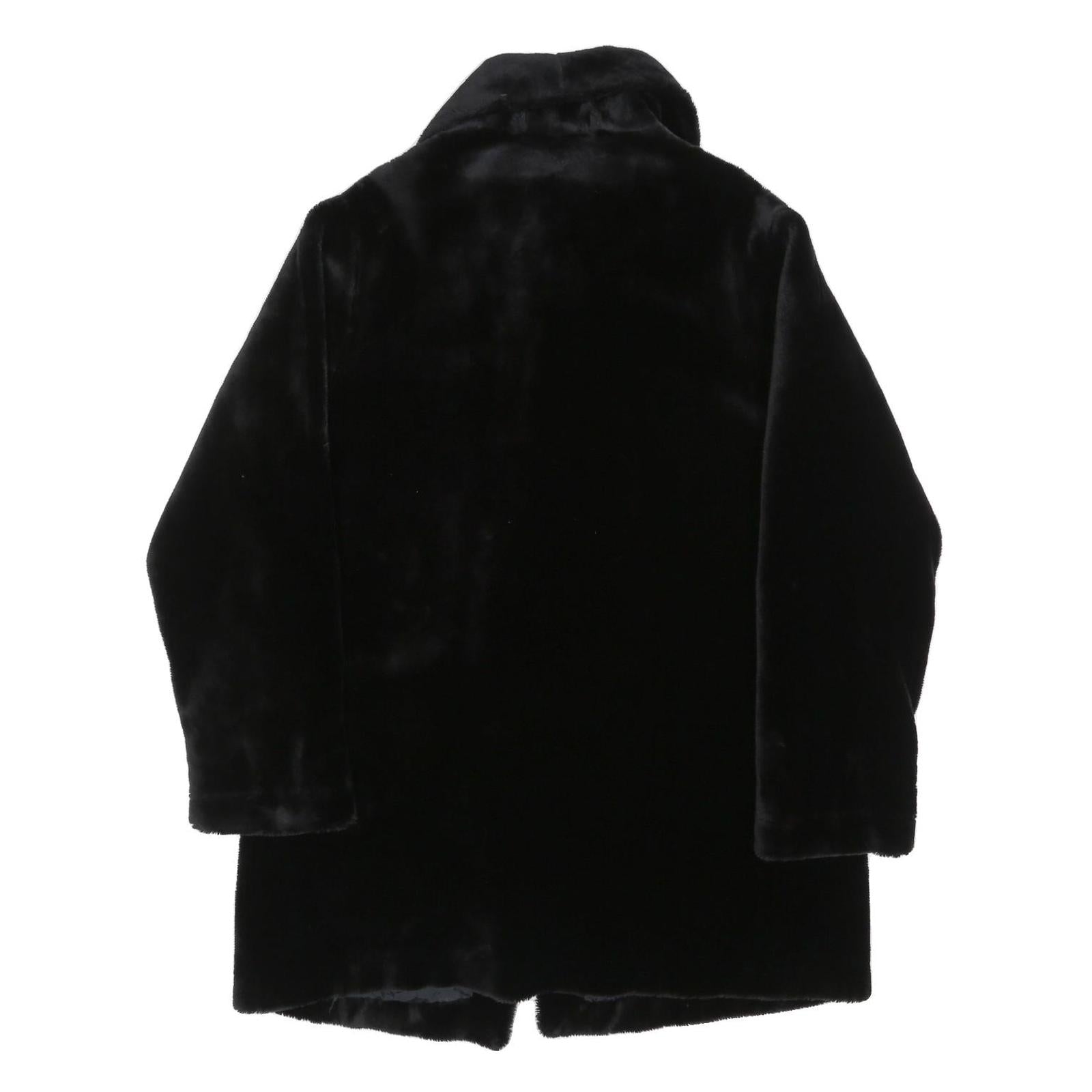 QUEENSWAY Womens Black Fur Effect Button Jacket L Polyester Blend Plush Soft