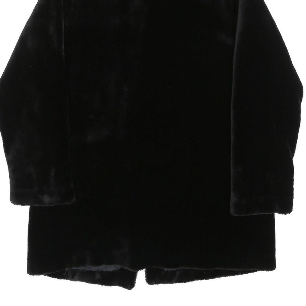 QUEENSWAY Womens Black Fur Effect Button Jacket L Polyester Blend Plush Soft