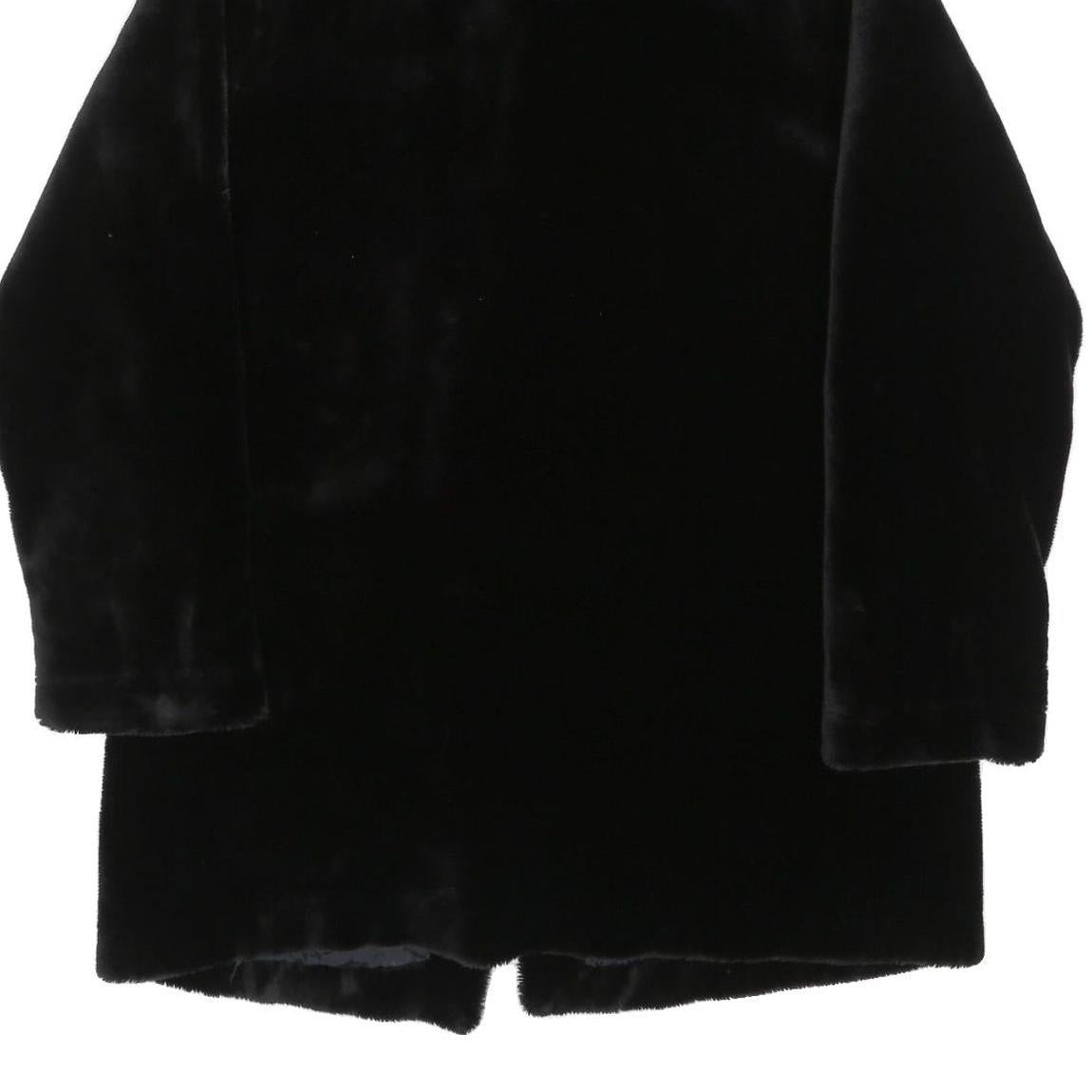 QUEENSWAY Womens Black Fur Effect Button Jacket L Polyester Blend Plush Soft