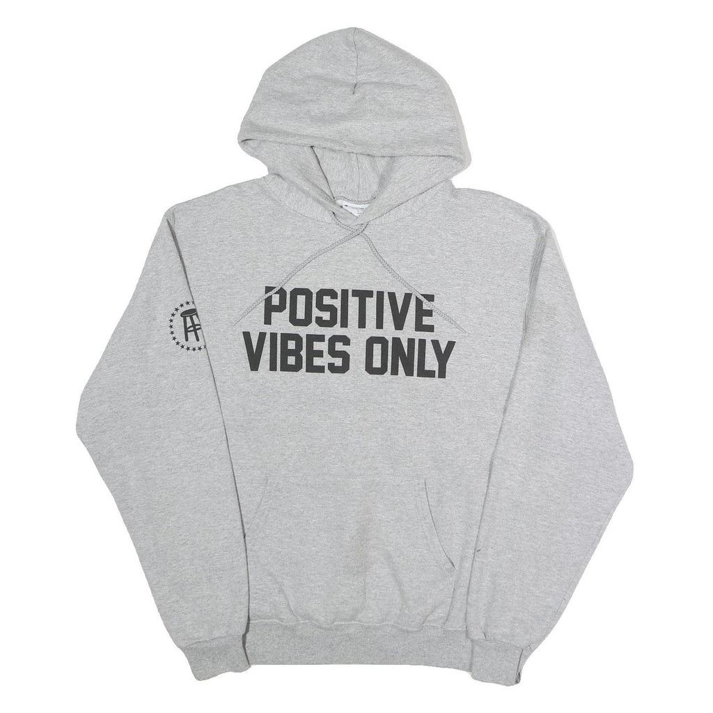 CHAMPION Mens Grey Positive Vibes Only Pullover Hoodie L Cotton Blend