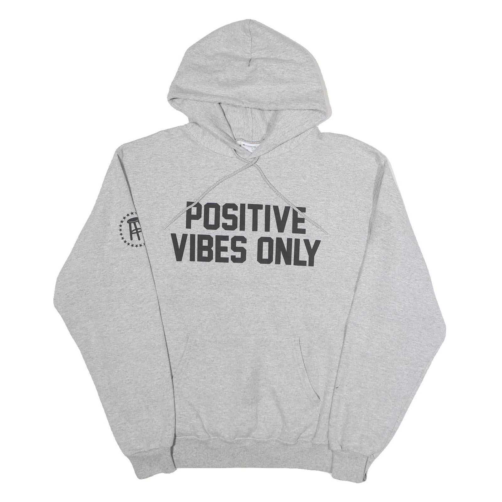 CHAMPION Mens Grey Positive Vibes Only Pullover Hoodie L Cotton Blend