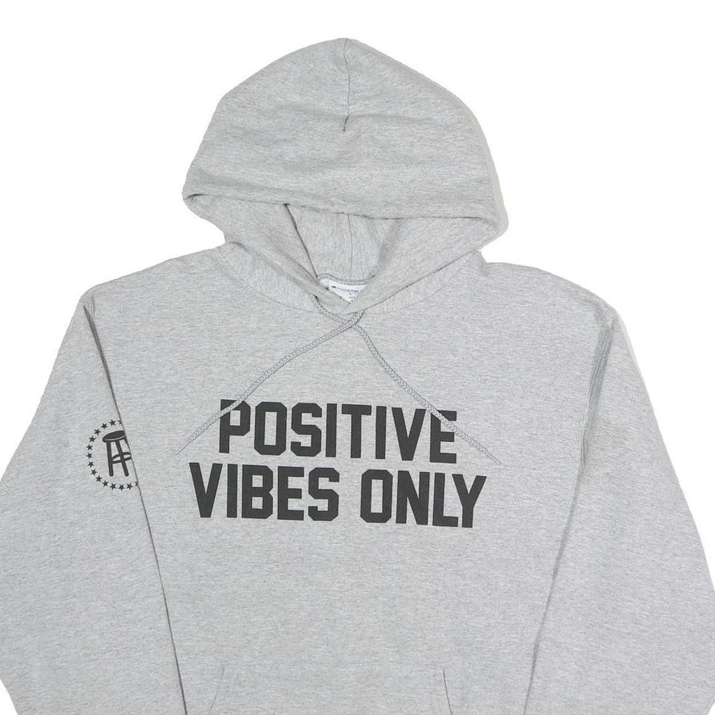 CHAMPION Mens Grey Positive Vibes Only Pullover Hoodie L Cotton Blend