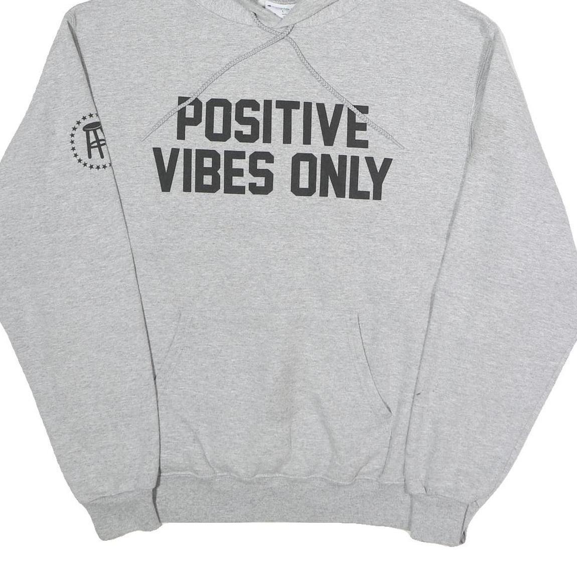 CHAMPION Mens Grey Positive Vibes Only Pullover Hoodie L Cotton Blend