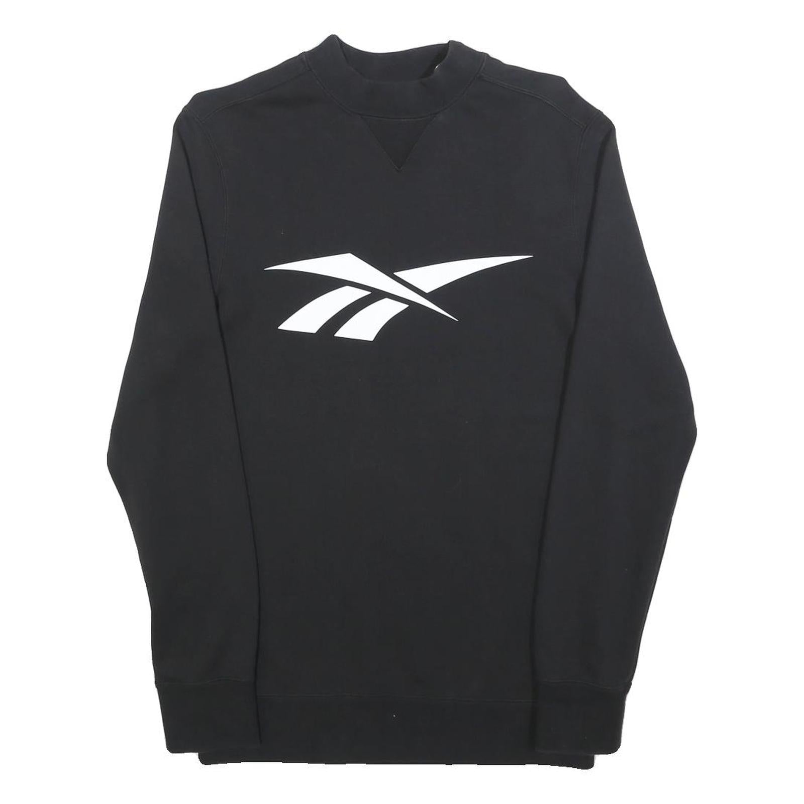 REEBOK Womens Black Crew Neck S Cotton Blend Sweatshirt Reebok Logo