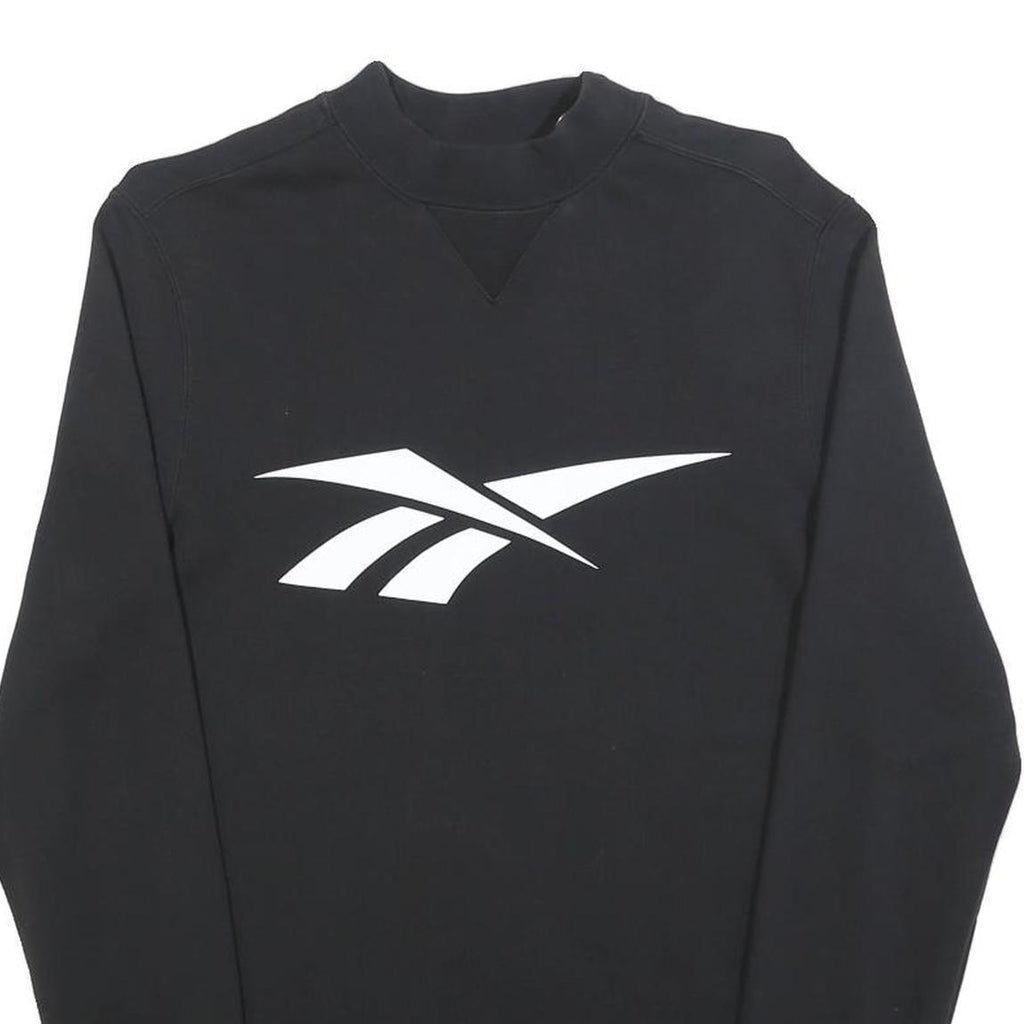 REEBOK Womens Black Crew Neck S Cotton Blend Sweatshirt Reebok Logo