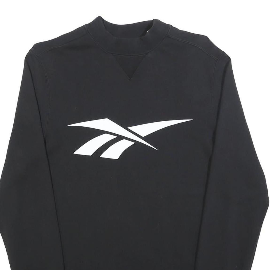 REEBOK Womens Black Crew Neck S Cotton Blend Sweatshirt Reebok Logo