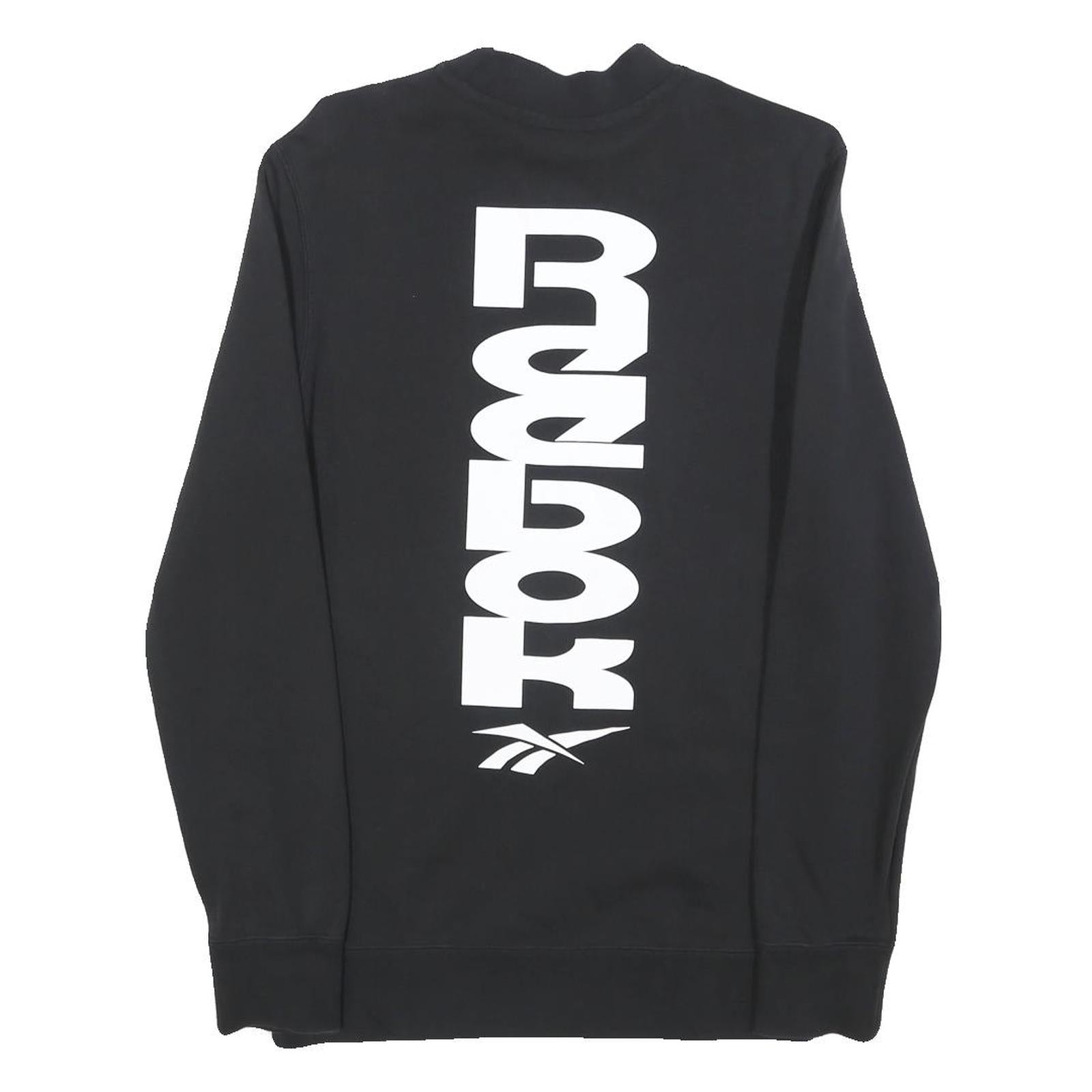 REEBOK Womens Black Crew Neck S Cotton Blend Sweatshirt Reebok Logo