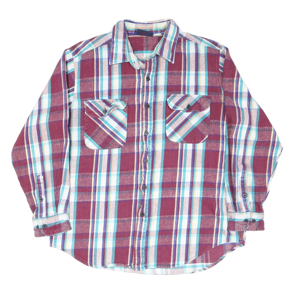 DEKOTA Mens Maroon Blue Check Shirt L Cotton Blend Flannel Casual